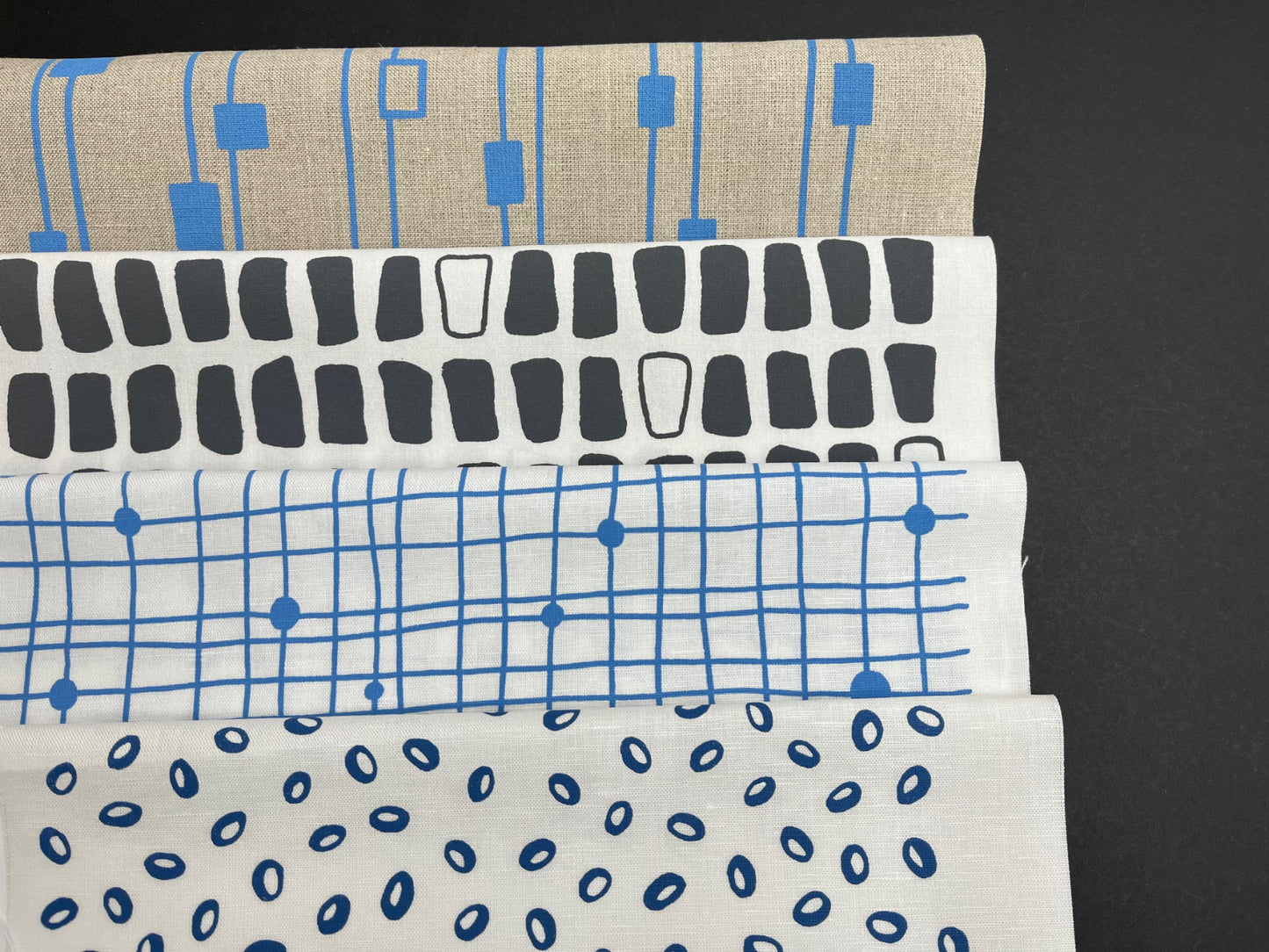 Bundle of 4 fabrics, blues and stone grey