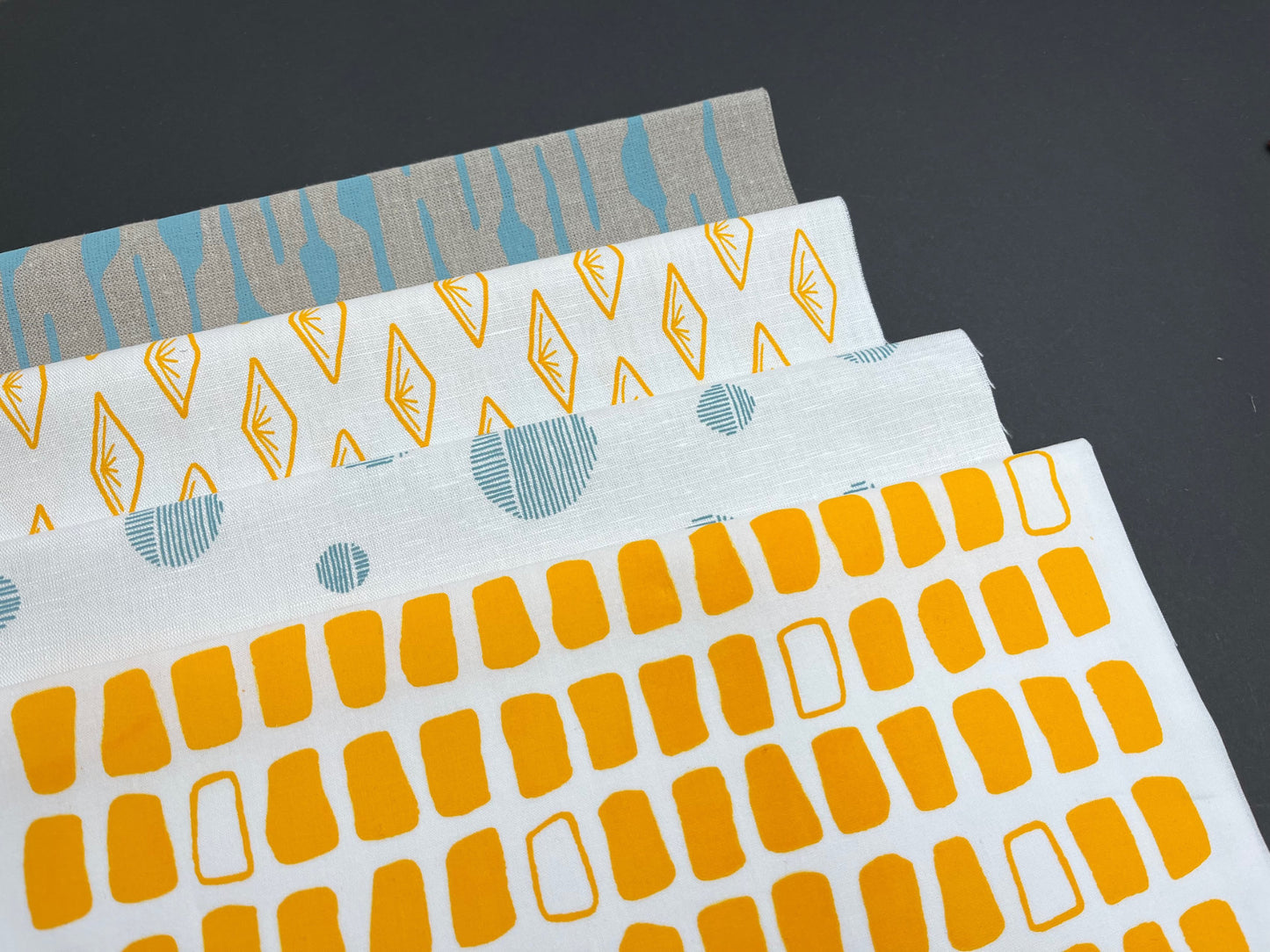 Bundle of 4 fabrics, duck egg blue and yellow
