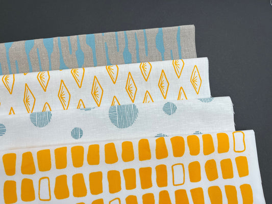 Bundle of 4 fabrics, duck egg blue and yellow
