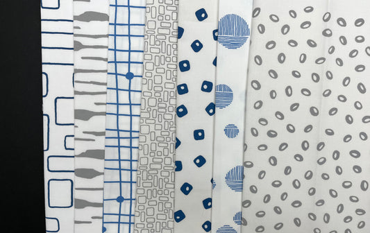 Pod Quilt Bundle of Cotton Fabric, Blue - Grey