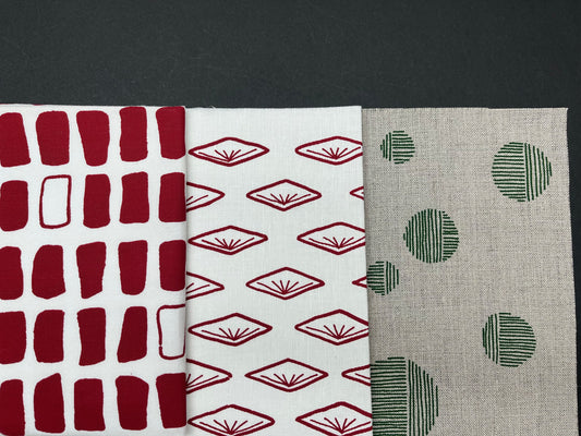 Bundle of 3 fabrics, Red and Forest Moon