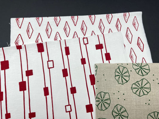 Bundle of 3 fabrics, Red and Forest Petunia